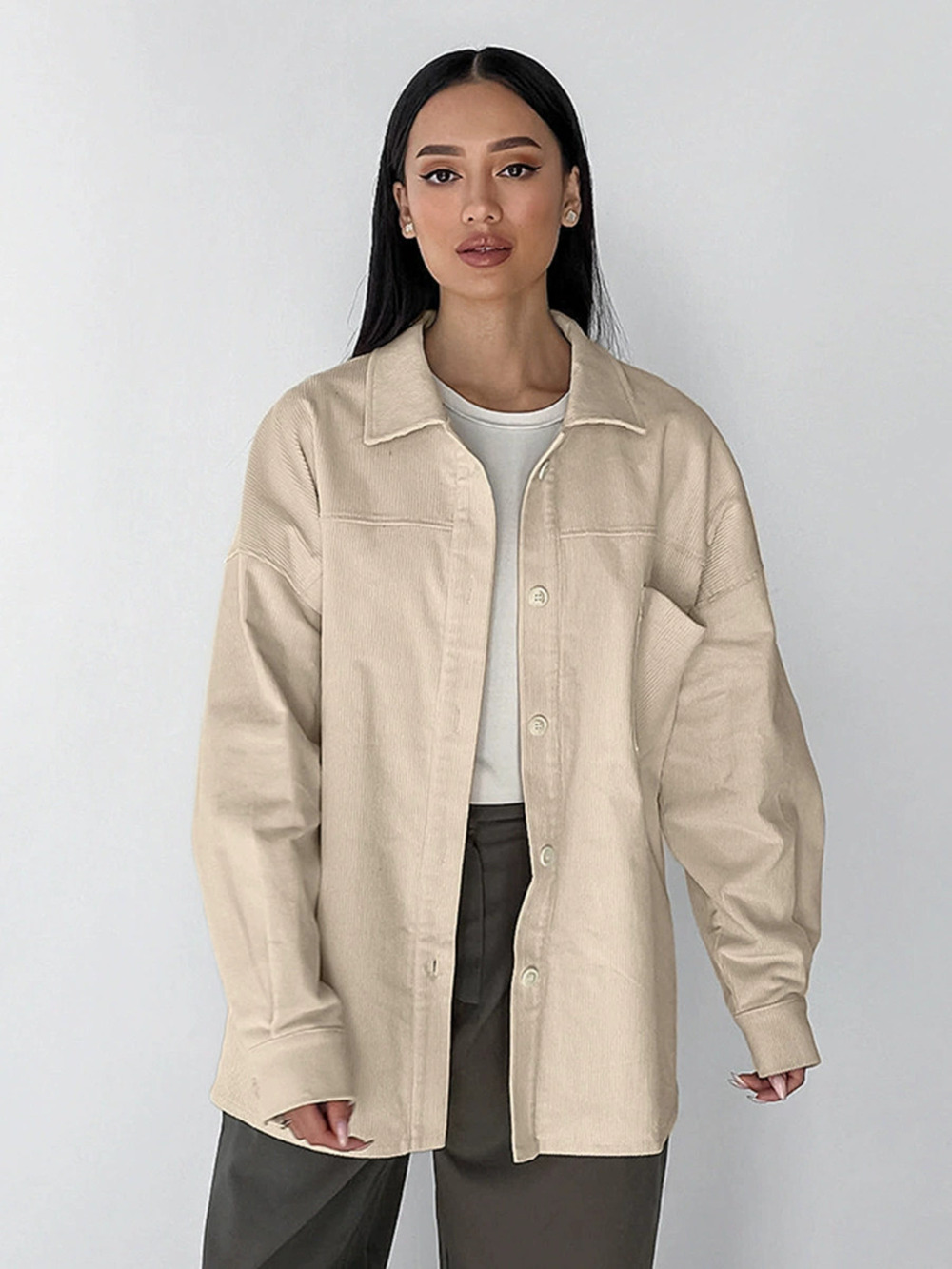 Forever 21 Vintage Khaki Corduroy Oversized Spring Work Shirt